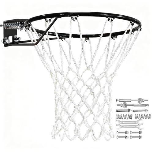 iHandiy Black 18-Inch Heavy Duty Steel Basketball Rim with Net & Installation Kit