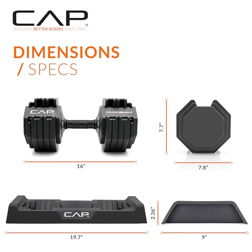 CAP Adjustable Dumbbell Set Pair 55 lb Black Handle - Quick-Select Weights