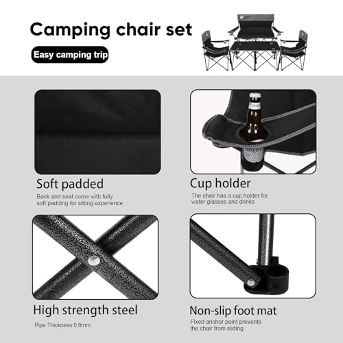 Northroad Black Foldable Camping Chair Set of 4 with Table - Portable Outdoor Furniture