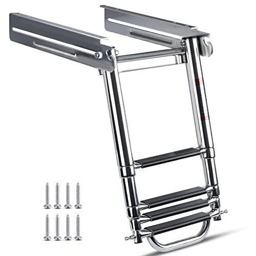 Marinebaby 4 Step Telescoping Boat Ladder with Mounting Hardware, Stainless Steel