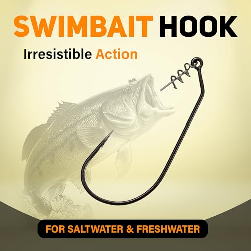 Reaction Tackle 4/0 Swimbait Hooks for Bass Fishing - Soft Plastic Lure Hooks with Spring Keeper - 25 Pack