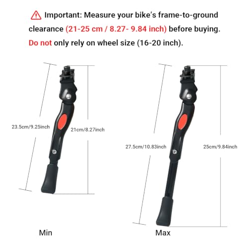 Kids Bicycle Kickstand - Adjustable Center Mount for 16-20 Inch Mountain Bikes, Aluminum Alloy, Black