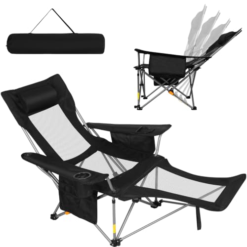 Black Mesh Reclining Camping Chair 2-Pack with Footrest Cooler & Carry Bag