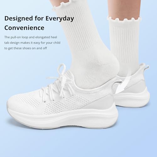 Kids Tennis Shoes Slip-On Sports Sneakers for Girls - White, 2 Big Kid