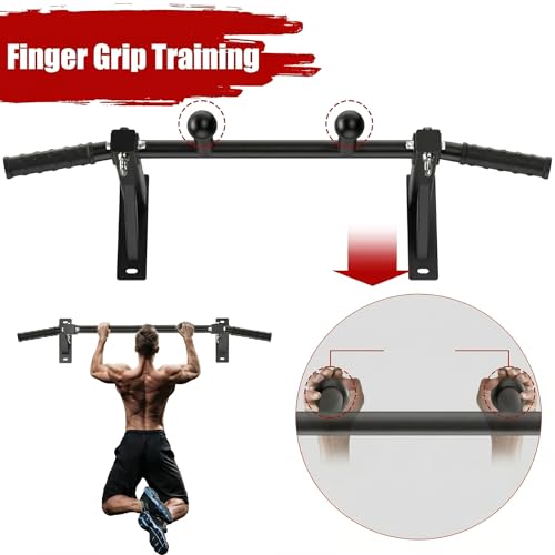HWOOUSA 24'' Wall Mount Heavy Duty Steel Pull Up Bar | Multi Grip Home Gym Equipment