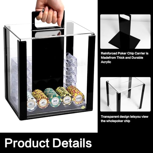 JIESITE 1000pcs Acrylic Poker Chip Case Set with 10 Holders - Professional Display