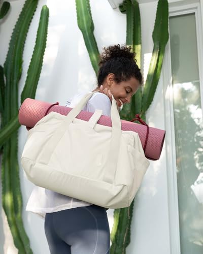 Gym Bag for Women - Medium Light Beige Travel Duffle with Trolley Sleeve