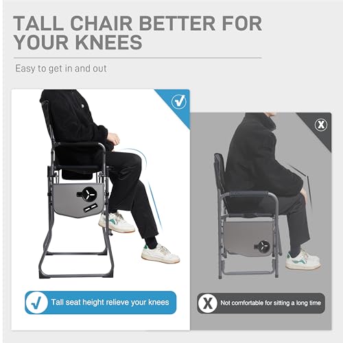 Ever Advanced 30.7-Inch Tall Portable Camping Directors Chair with Side Table & Pockets, Black Grey