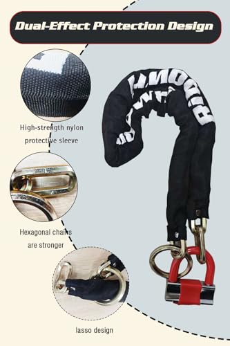 Heavy Duty Motorcycle Chain Lock 3ft 10mm Thick with U-Lock & Keys - Anti Theft Security