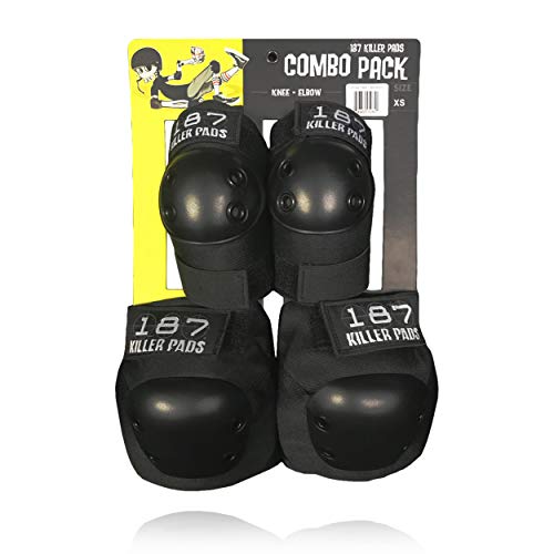 187 Killer Pads Knee and Elbow Pad Set, Black, Small/Medium, Protective Gear for Skateboarding & Sports