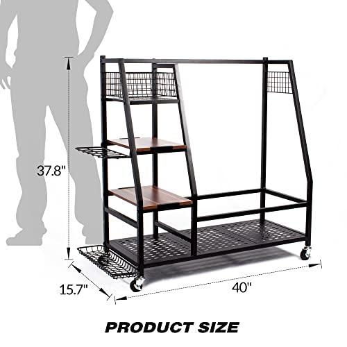 2pcs Golf Bag Storage Rack with Wooden Shelf & Lockable Wheels - Fits 2/3 Golf Bags & Accessories