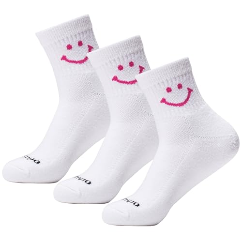 Performance Golf Socks - Breathable Sweat-Wicking Quarter-Height Socks Pink Smiley Medium-Large 3-Pack