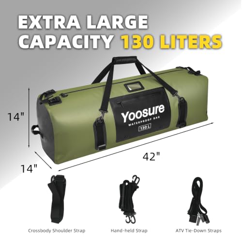 Yoosure 130L Waterproof Dry Duffel Bag Green Heavy Duty Camping & Kayaking Gear