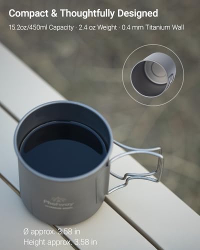450ml Titanium Camping Mug - Ultralight Backpacking Cup with Foldable Handle
