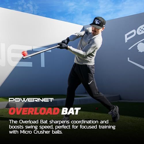 PowerNet Overload & Rapid Stick Baseball Training Bat Bundle with Micro Crusher Balls - Black & White