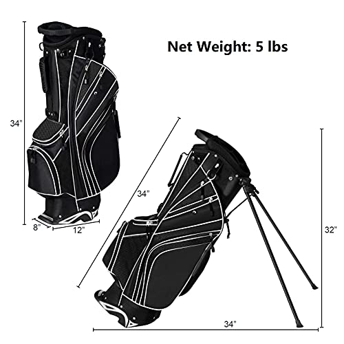 MEDIMALL Black Golf Stand Bag with 6-Way Divider, Portable Lightweight Organizer