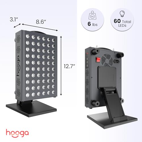 Hooga Red Light Therapy Panel with 60 Dual Chip LEDs – 660nm & 850nm, Tabletop Stand Included