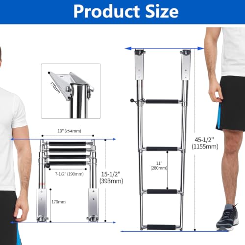 Marinebaby Heavy Duty Telescopic Boat Ladder 4 Steps Stainless Steel