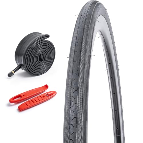 27x1 1/4 Road Bike Tire and Inner Tube with Tire Levers - Durable Commuter Set