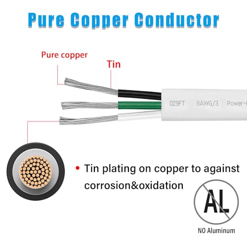 Marine Grade 10 Gauge Triplex Boat Cable 50FT Tinned Copper Wire - Waterproof & Corrosion Resistant