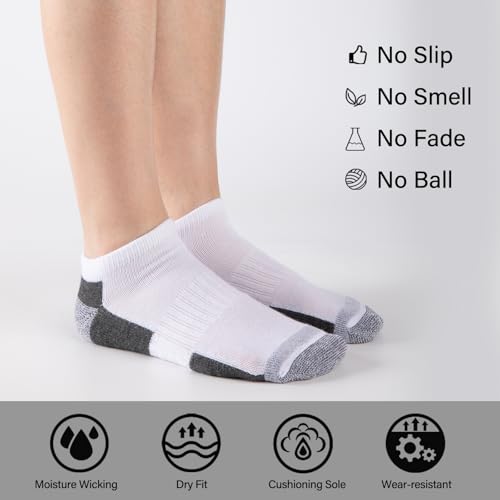 White 12 Pairs Boys Ankle Cushioned Athletic Socks - Breathable Low Cut Sports Socks for Kids 4-6, 6-8, 8-10, 10-12 Years Old