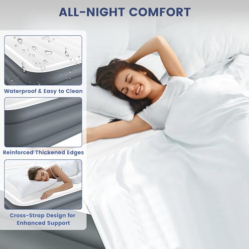 Gray & White LunaDream Eclipse Twin Air Mattress with USB Rechargeable Pump