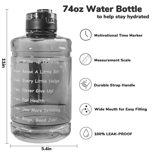 74oz Water Bottle with Motivational Time Marker, Large Hydration Jug - Clear
