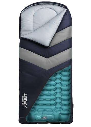 Kids Inflatable Sleeping Bag with Built-In Pad & Foot Pump - Blue