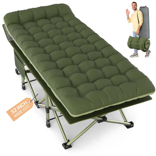 XXL Camping Cot with Mattress & Pillow - 32 Inch Wide, Green