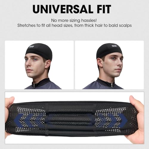 Breathable Skull Cap Mesh Helmet Liner for Men Women - Black+Black
