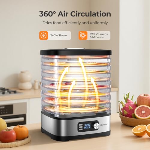 OSTBA Food Dehydrator with 8 BPA-Free Trays & Adjustable Temp, 240W