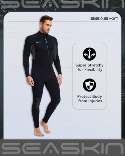 Men's 3mm Neoprene Full Wetsuit with Front Zip - Black, Large