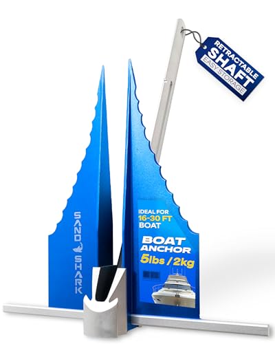SandShark Boat Anchor - Premium Fluke Retractable Aluminum Anchor for 16-30 ft Watercraft - Easy Storage & Secure Hold