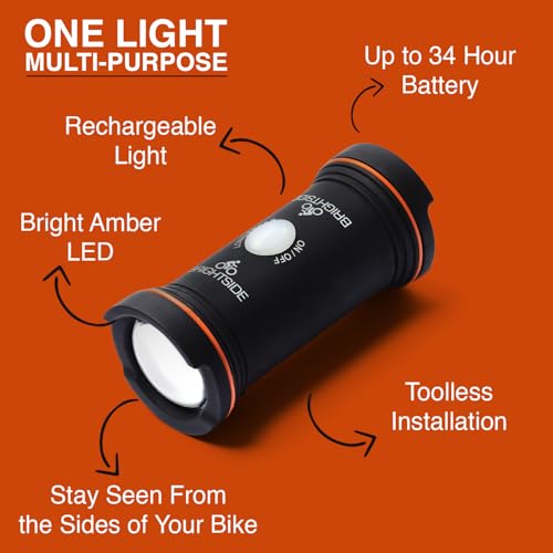 Rechargeable Amber Bike Side Light for Road Cycling - Waterproof, 36hr Battery