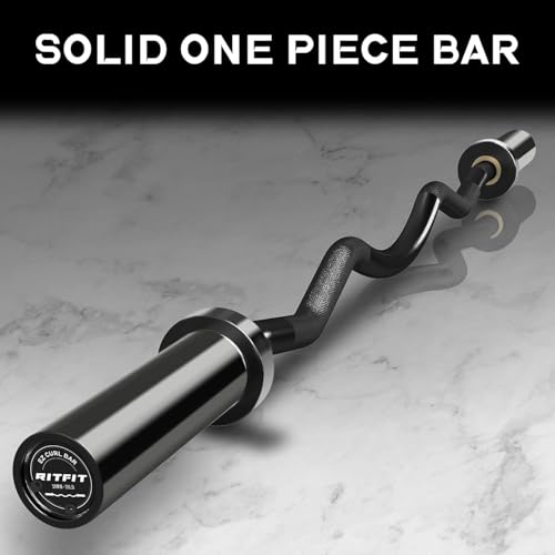 RitFit 2 Inch EZ Curl Barbell with Black Collar and Weight Plates