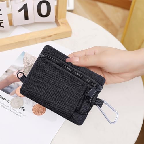 Black Mini EDC Molle Pouch Outdoor Wallet with Carabiner & Coin Storage
