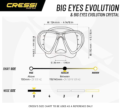Cressi Big Eyes Evolution Crystal Diving Mask - Black/Blue, Wide Field of View