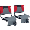 Grey Folding Stadium Seats with Back Support & Cushions - 2 Pack for Sports Events