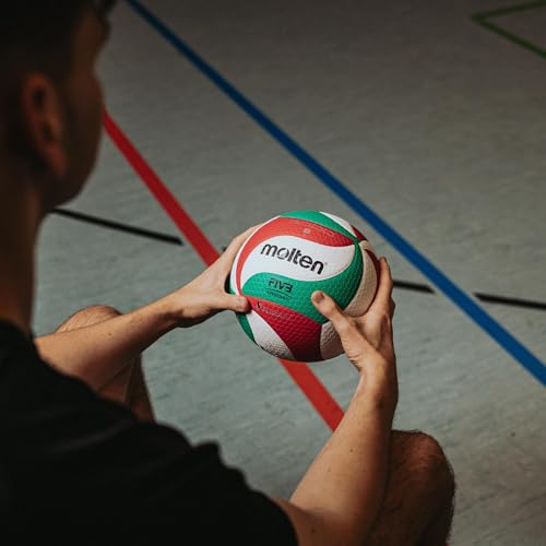 Molten FIBA Approved Indoor Volleyball - Official Size & Weight, Red/White/Green, Dual-Layer Laminated Leather