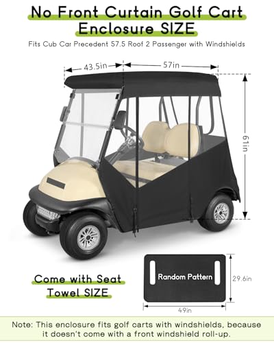 WEIMELL Black 2 Passenger Golf Cart Enclosure for Club Car Precedent with Front Windshield & Seat Towel