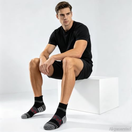 Ankle Compression Socks for Women Men Cushioned Athletic Running Socks - Large / Z-Black White (3 Pairs)