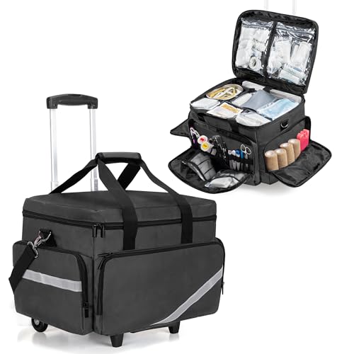 Trunab Matte Black Rolling Medical Bag with Detachable Trolley for Healthcare Professionals