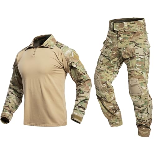Men's Tactical Combat Suit Set - Large Multicam Military Uniform with Knee Pads