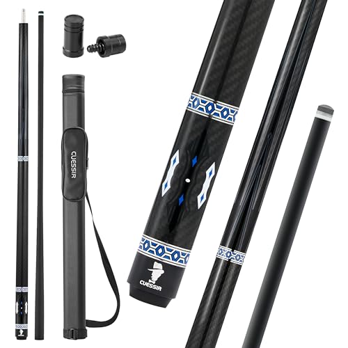 CUESSIR Carbon Fiber Pool Cue Stick 58" 2-Piece with Case - Style 1, 19-20oz