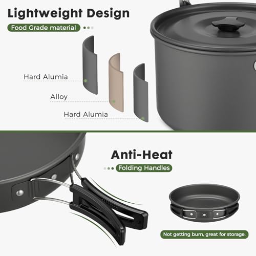 43-Piece Camping Cookware Set for 6 with Pots, Pans, Utensils & Cups