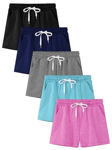Girls Athletic Shorts 5 Pack - Dry-Fit Kids Soccer & Basketball Shorts