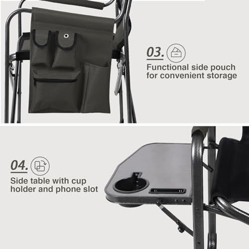 Ever Advanced Dark Green Aluminum Camping Chair 350 lb Capacity, Foldable with Side Table