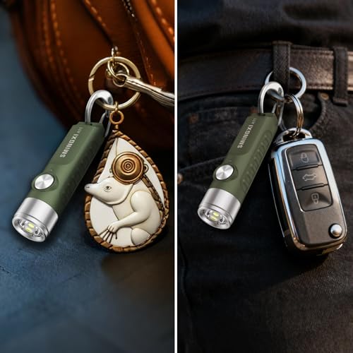 Green Rechargeable Keychain Flashlight with Magnetic Base - Compact EDC Tool
