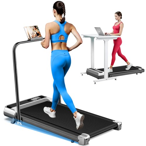 Foldable Under Desk Treadmill with 8% Incline and Remote Control - Portable Home Exercise Machine
