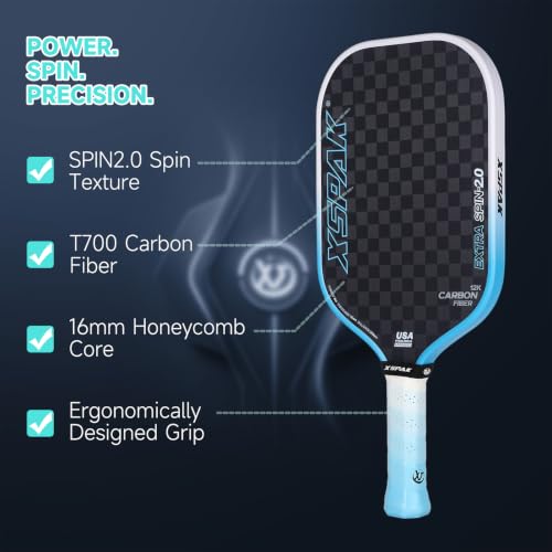 XS XSPAK Blue 12K Carbon Fiber Pickleball Paddle USAPA Approved with Cushion Grip